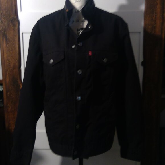 Levi's Men's Black Jean Jacket with Roll-Away Hood - Picture 2 of 14